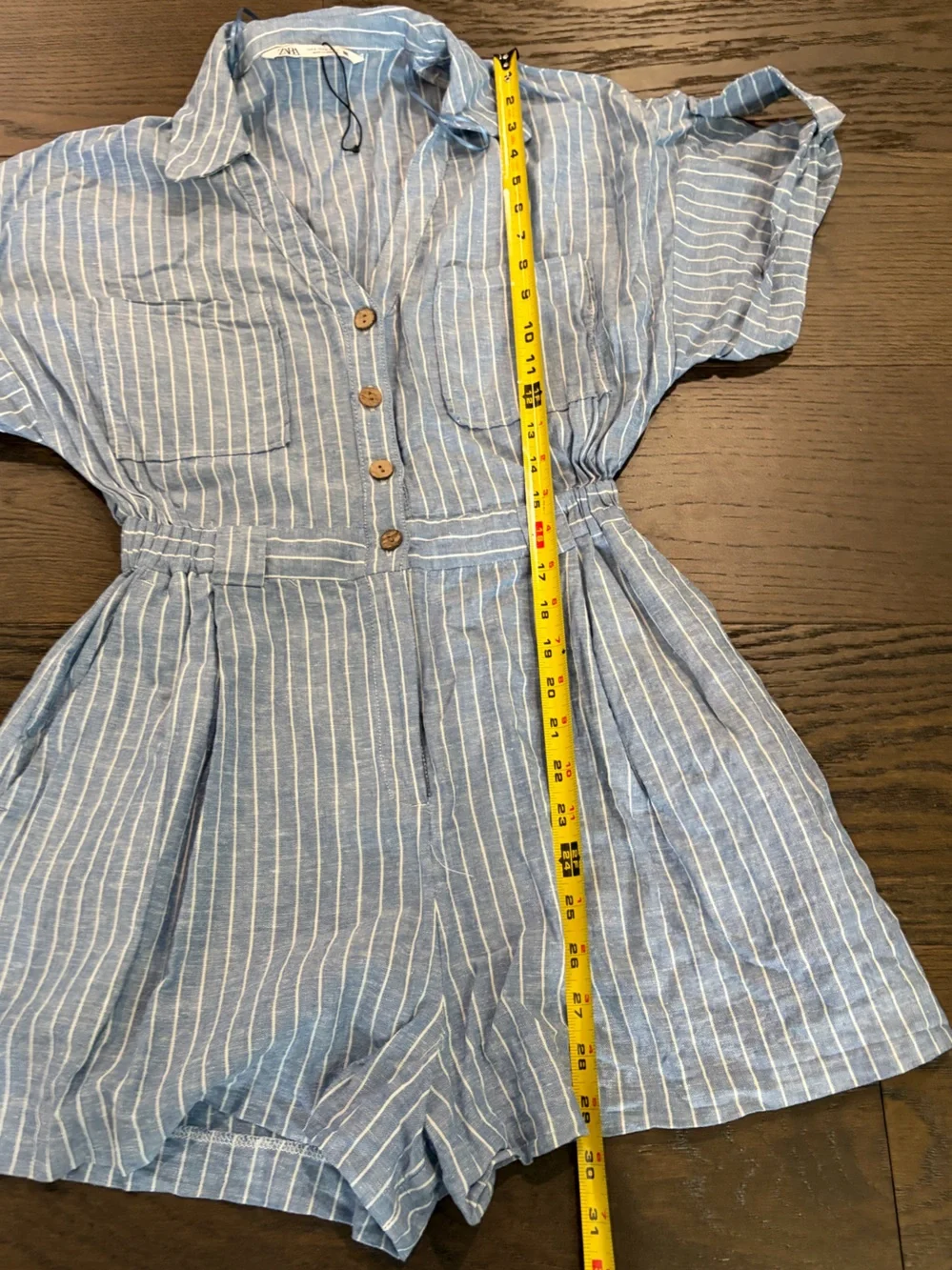 Zara Blue/White Striped Linen Blend Romper. Size small.
